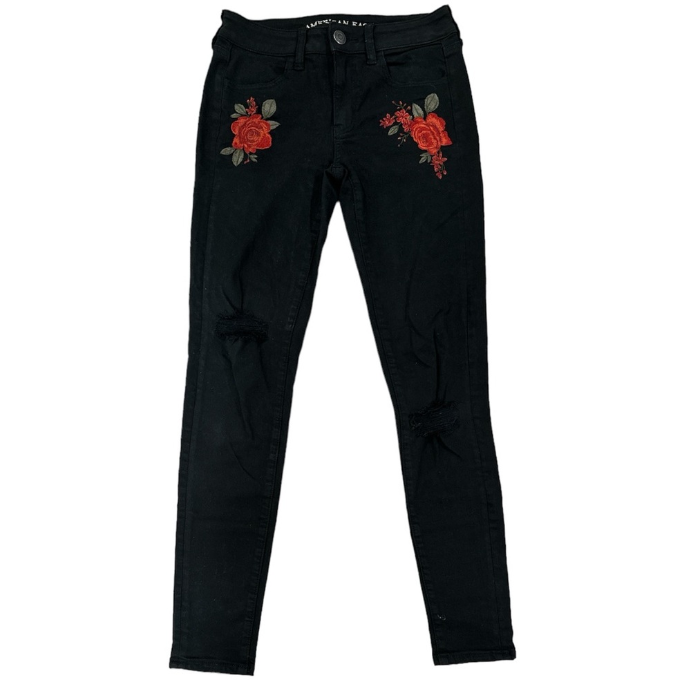 American Eagle Black Embroidered Jeggings Size 4